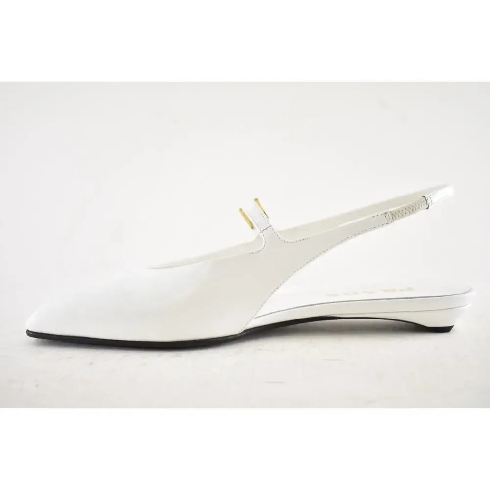 Prada White Leather Square Toe Mary Jane Slingback Ballerina Ballet Flat 37.5 - Picture 15 of 16